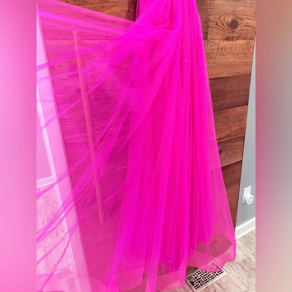La Femme Hot Pink & Crystal Strapless Long Prom Ball Gown 31997 NWT - Picture 14 of 16